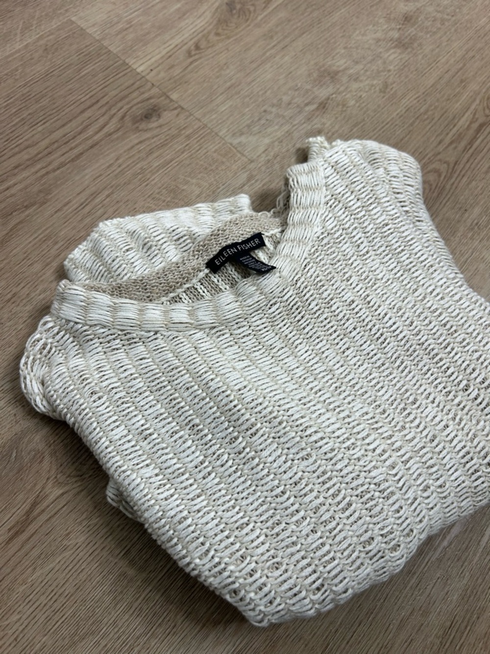 Eileen Fisher Organic Linen Cotton Knit Textured Short Sleeve Sweater Top